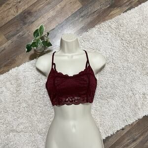 Aerie Size Small Burgundy Lace Racerback Scoop Neck Wireless Pullover Bralette